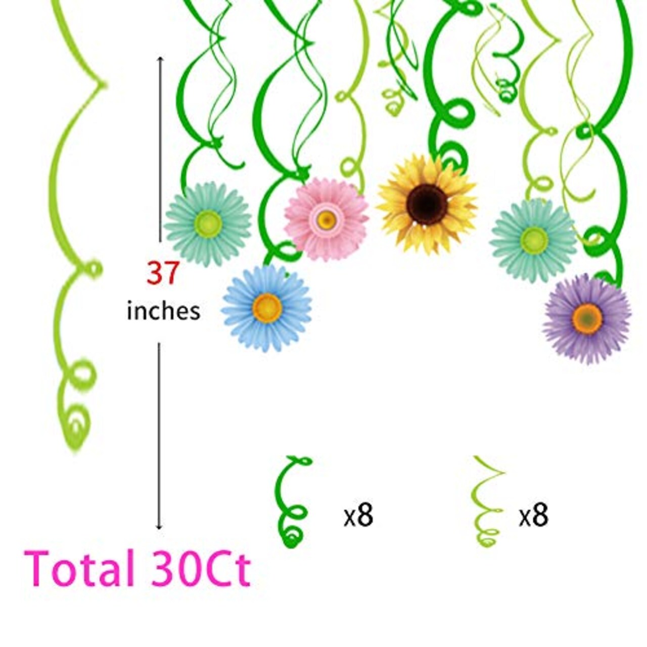 30 Pieces Autume Summer Spring Sun Flowers Hanging Swirl Decorations,Themed Birthday Party,Party Supplies,Ceiling Decorations for Girls,Boys,Kids, Bedroom,Classroom,Baby Shower